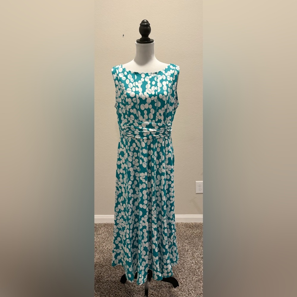 Elegant Teal and White Polka Dot Dress